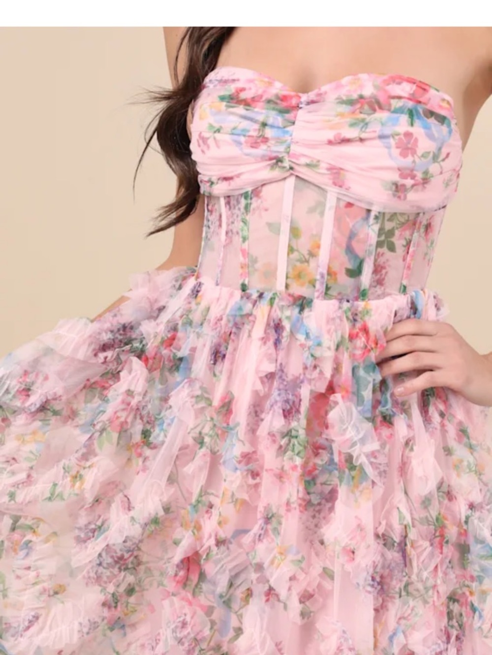 Stunning Element Pink Floral Mesh Ruffled Strapless Maxi Dress
Lulus - Picture 2 of 5